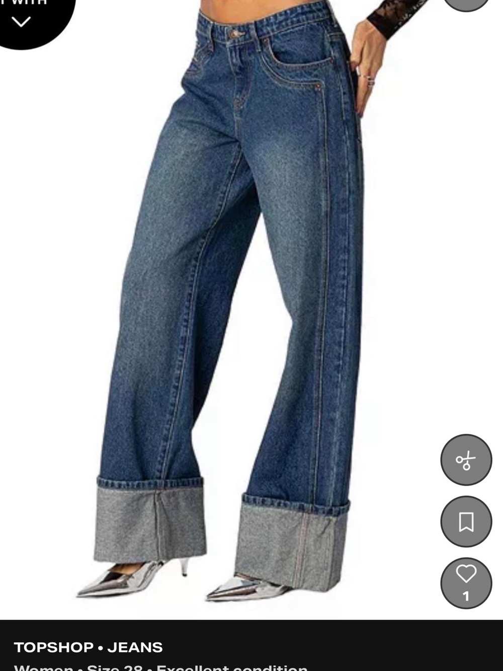 Topshop dark wash wide leg fold jeans
